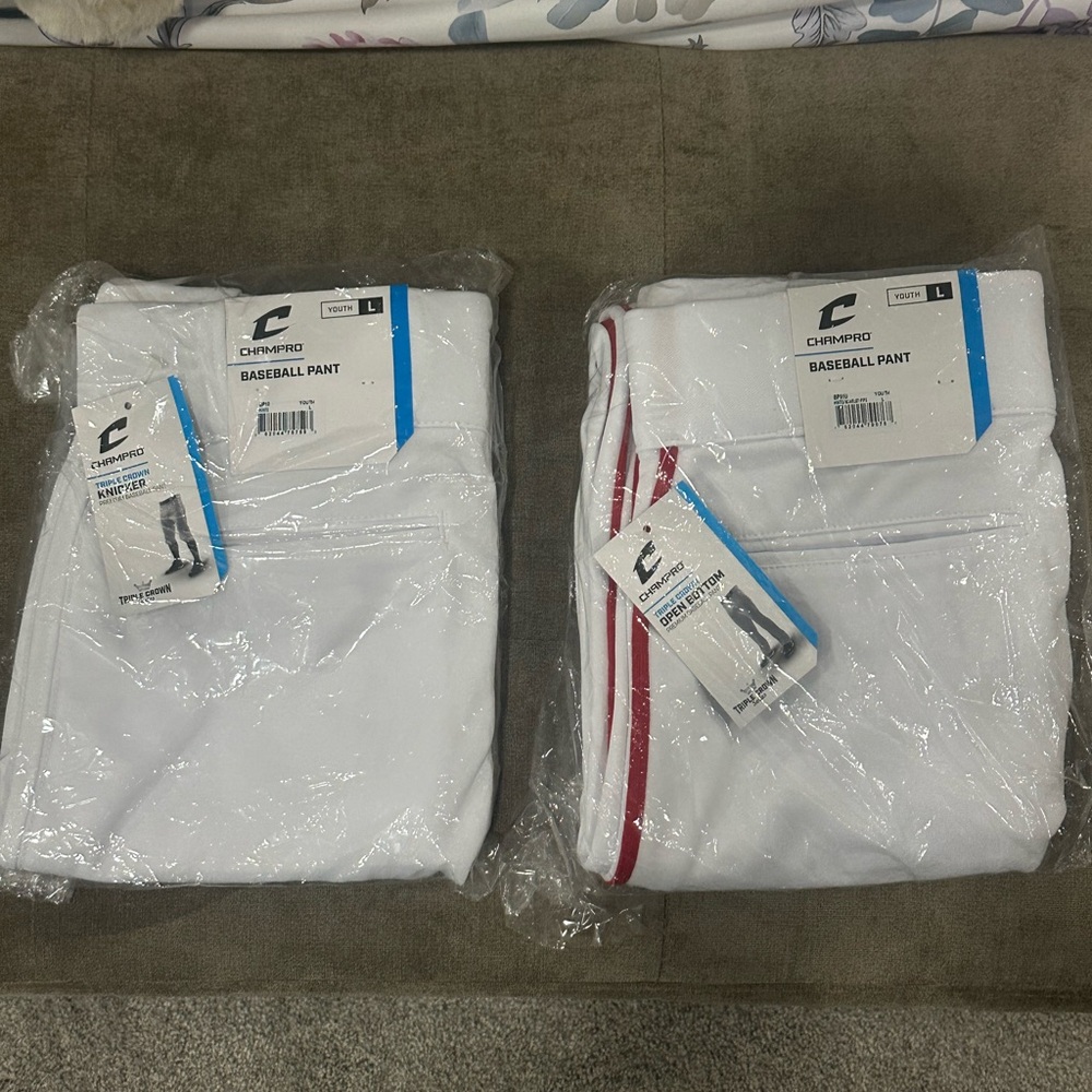 Champro White Baseball Pants with Red piping on one